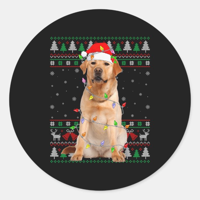 Pegatina Redonda Labrador Retriever Dog Christmas Ugly Sweater Ligh (Anverso)
