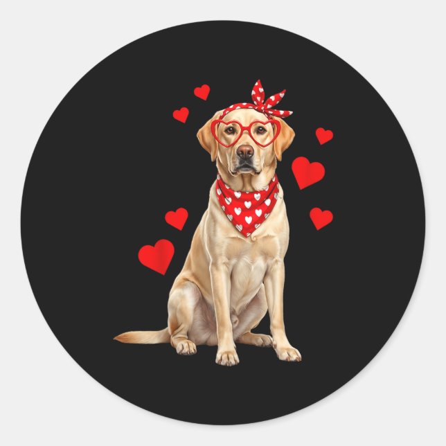 Pegatina Redonda Labrador Retriever Valentines Day Dog Lover Heart  (Anverso)