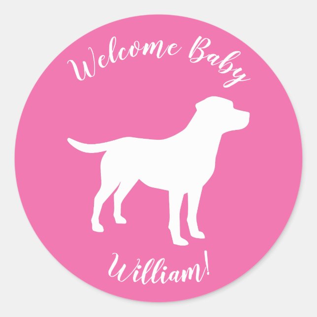 Pegatina Redonda Labrador Theme Dog Baby Shower Pink Lab (Anverso)