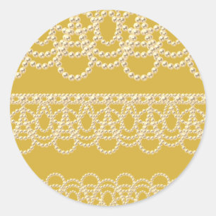 Pegatina Redonda Lace and Pearls Gold