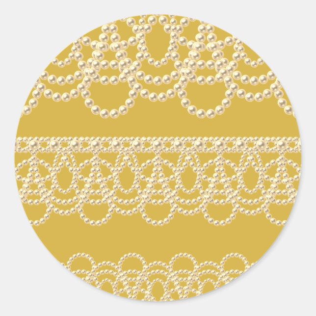 Pegatina Redonda Lace and Pearls Gold (Anverso)