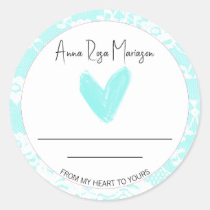 Pegatina Redonda *~* Lace AP30 Casero AQUA Heart Genérico
