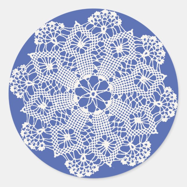 Pegatina Redonda Lace Doily en azul (Anverso)