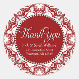 Pegatina Redonda Lace Fractal Rojo y Blanco Gracias