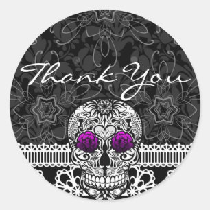Pegatina Redonda Lace Sugar Skull Day of the Dead Gracias