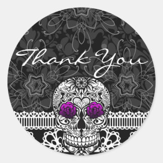 Pegatina Redonda Lace Sugar Skull Day of the Dead Gracias