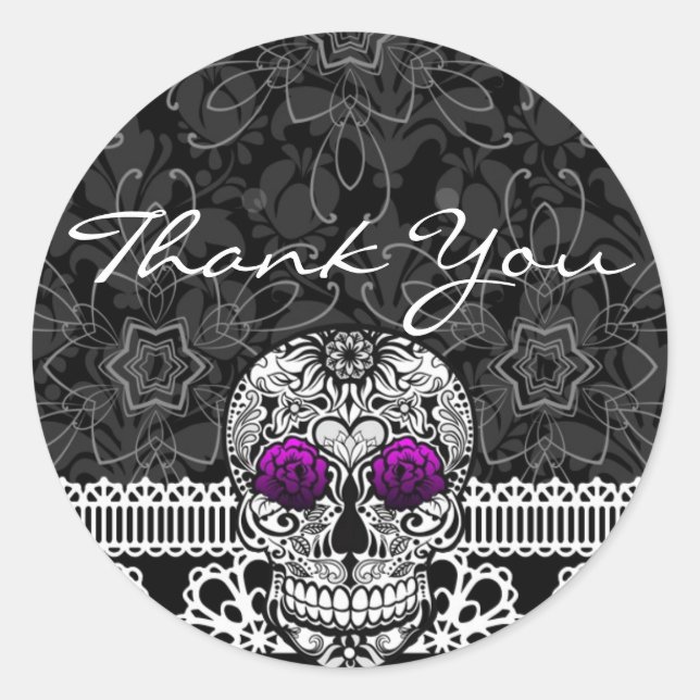 Pegatina Redonda Lace Sugar Skull Day of the Dead Gracias (Anverso)