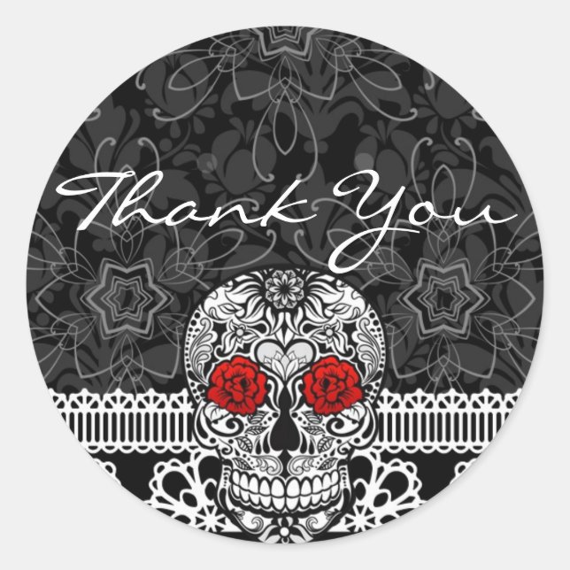 Pegatina Redonda Lace Sugar Skull Day of the Dead Gracias (Anverso)