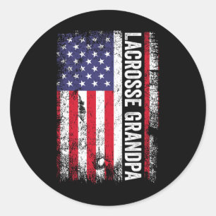 Pegatina Redonda Lacrosse Abuelo Bandera Estadounidense Usa Patriót