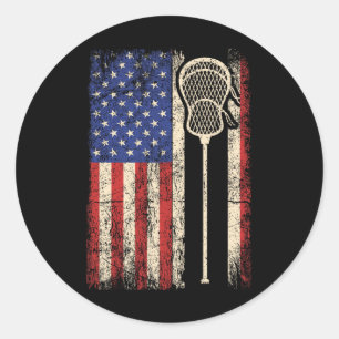 Pegatina Redonda Lacrosse American Bandera de Estados Unidos Equipo