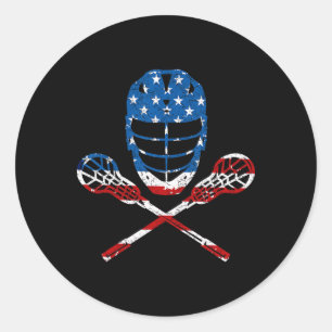 Pegatina Redonda Lacrosse Bandera Americana Lax Helmet Sticks 4 De 