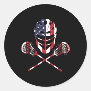 Pegatina Redonda Lacrosse Bandera Americana Lax Helmet Sticks 4 De 
