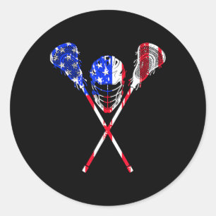 Pegatina Redonda Lacrosse Bandera Americana Regalo Diseño Lax Playe
