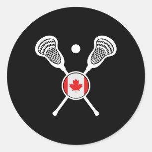 Pegatina Redonda Lacrosse Bandera Canadiense Lax Helmet Sticks Cana