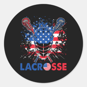 Pegatina Redonda Lacrosse Bandera Eeuu Lax Helmet Sticks 4 De Julio