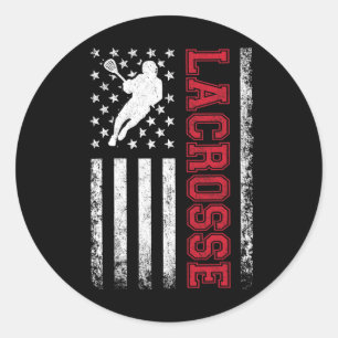 Pegatina Redonda Lacrosse Bandera Eeuu Lax Shirt Hombres Mujeres Ni