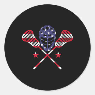 Pegatina Redonda Lacrosse Bandera Estadounidense 4 De Julio Lax Pla