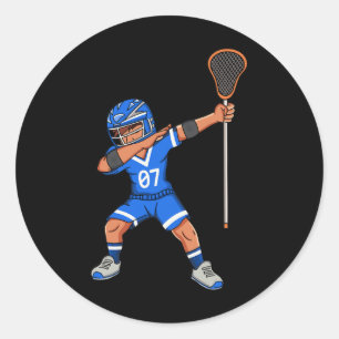 Pegatina Redonda Lacrosse Boy Dabbing Sports Lacrosse Player Graphi