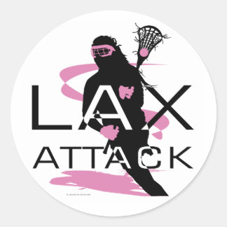 Pegatina Redonda Lacrosse Chicas LAX Ataque rosa