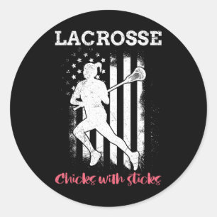Pegatina Redonda Lacrosse Chicks con garrapatas Lacrosse