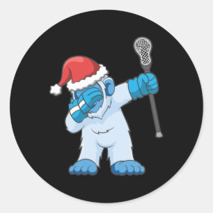Pegatina Redonda Lacrosse Dabbing Yeti Bigfoot Sasquatch Lax Christ