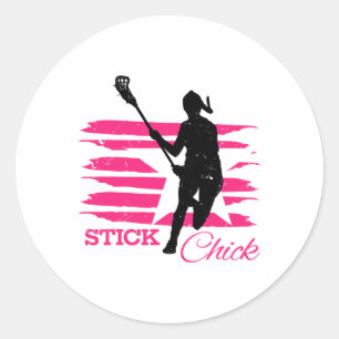 Pegatina Redonda Lacrosse de las mujeres de las camisas