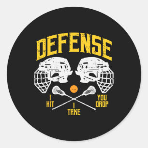 Pegatina Redonda Lacrosse Defense I Hit Take Drop Lax Player Me