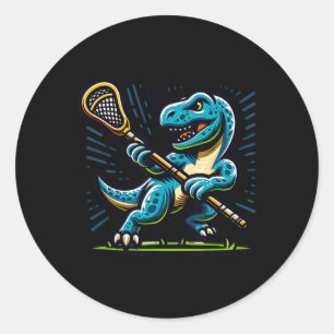 Pegatina Redonda Lacrosse Dinosaur Deportes Retro Divertidos Tenden
