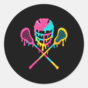 Pegatina Redonda Lacrosse Drip Lax Helmet Hielo Crema Sticks