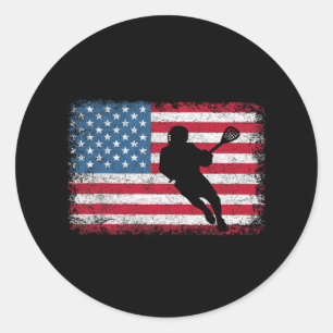 Pegatina Redonda Lacrosse Ee.Uu. Bandera Estadounidense Lax Shirmen