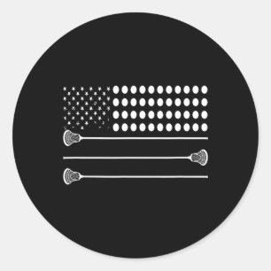 Pegatina Redonda Lacrosse Flag Usa - Funny Lax Player