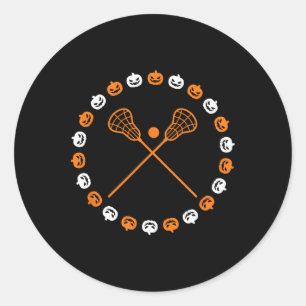 Pegatina Redonda Lacrosse Halloween Spooky Pumpkins Deportes Otoño