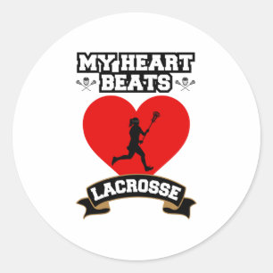 Pegatina Redonda Lacrosse Heart Femenina Jugadora Deporte Amo