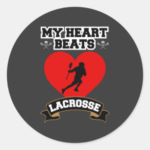 Pegatina Redonda Lacrosse Heart Male Player Sport Passion Love