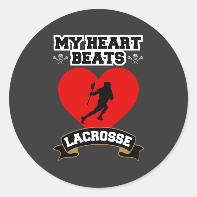 Pegatina Redonda Lacrosse Heart Male Player Sport Passion Love (Anverso)