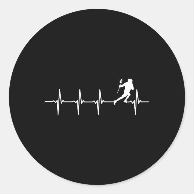 Pegatina Redonda Lacrosse Heartbeat Para Los Jugadores De Lacrosse (Anverso)