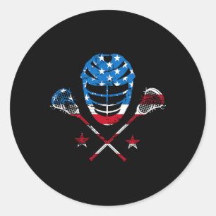 Pegatina Redonda Lacrosse Helmet Bandera Estadounidense