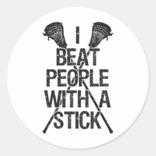 Pegatina Redonda Lacrosse I Golpea A La Gente Con Un Jugador Funny 
