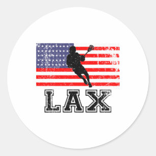 Pegatina Redonda Lacrosse Lax Bandera Americana
