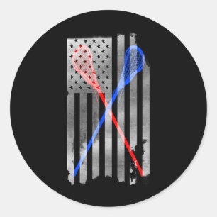Pegatina Redonda Lacrosse Lax Bandera Americana
