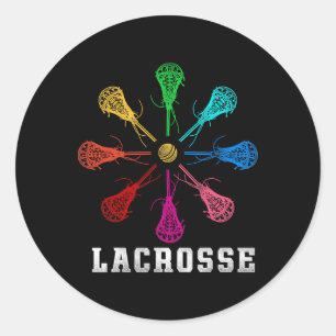 Pegatina Redonda Lacrosse Lax Rainbow Sticks Lacrosse