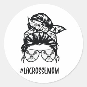 Pegatina Redonda Lacrosse Mom Messy Bun Hair Gles