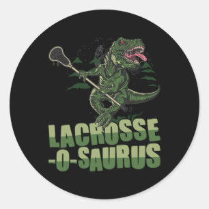 Pegatina Redonda Lacrosse-o-saurus - Jugador Divertido de Lacrosse 