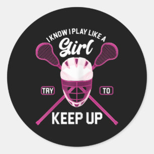 Pegatina Redonda Lacrosse Player Chica Lax Stick Lacrosse
