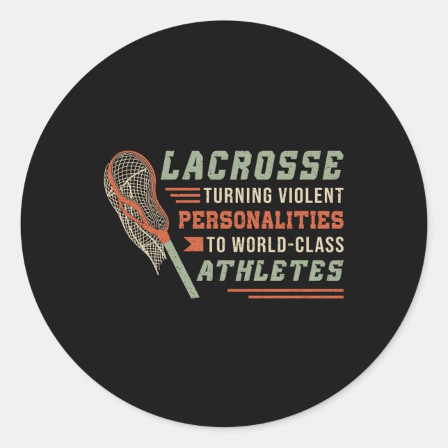 Pegatina Redonda Lacrosse Player Lax Sport Stick Funny Gift (Anverso)