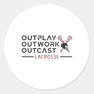 Pegatina Redonda Lacrosse Player Outplay Outwork Outcast Lax Gift