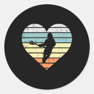 Pegatina Redonda Lacrosse Player Silhouette Heart Retro Lax Hombres