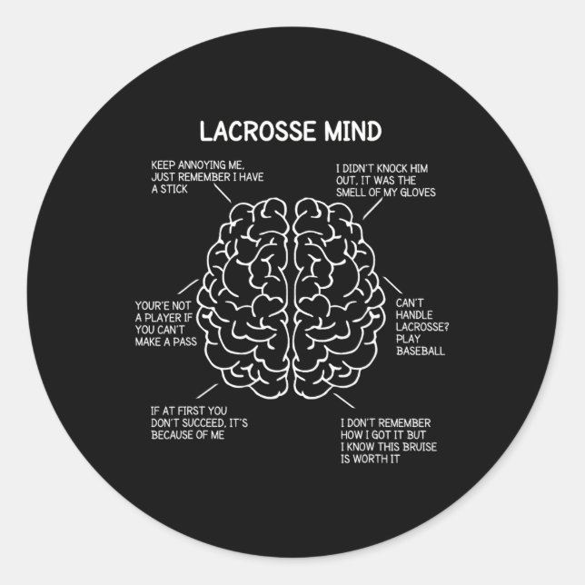 Pegatina Redonda Lacrosse Player Think Saying Brain Funny Christma (Anverso)