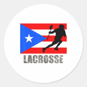 Pegatina Redonda Lacrosse Puerto Rico Bandera Vintage Retro Boricu