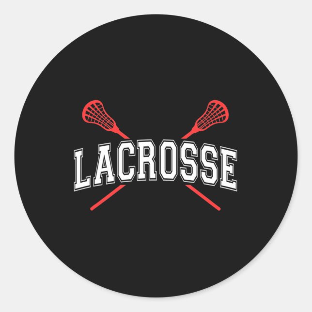 Pegatina Redonda Lacrosse Red Crossed Sticks para jóvenes o adultos (Anverso)